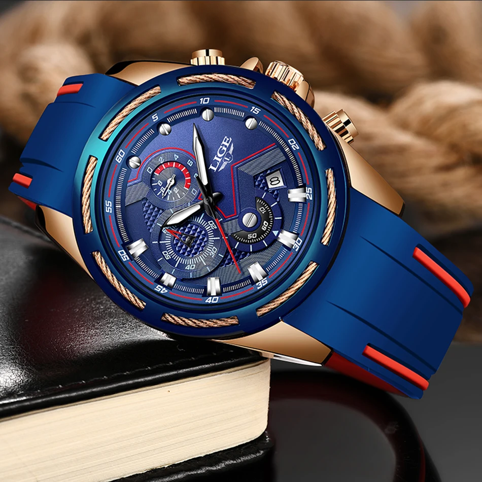 LIGE мужские s часы лучший бренд класса люкс Спортивные Хронограф Дата кварцевые часы мужские силиконовый ремешок модные водонепроницаемые часы Reloje