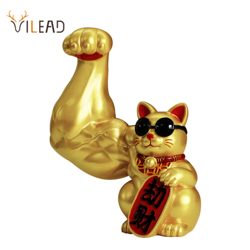 VILEAD-تماثيل قطة محظوظة بأذرع عضلية إبداعية ، إكسسوارات ديكور داخلية ، حرفة فنغ شوي للحيوانات ، مكتب ، متجر