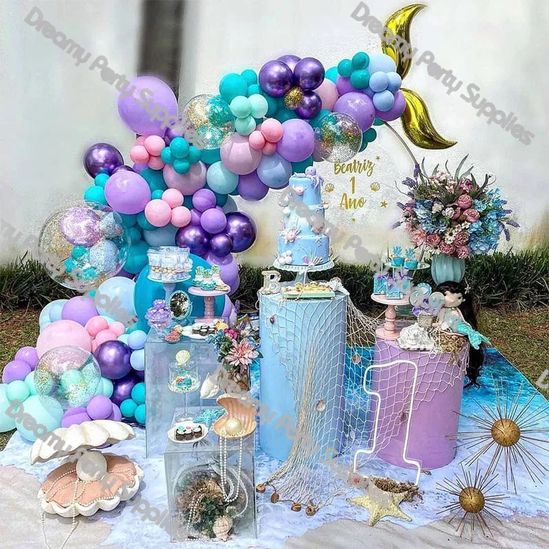 

Mermaid Tail Tiffaby Blue Balloon Garland Arch Pink Purple Latex Ballon Baby Shower Girl 1st Birthday Party Favors Wedding Decor