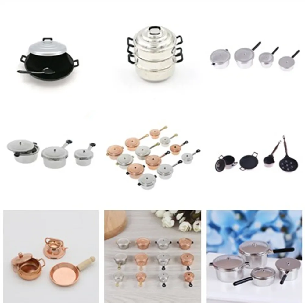 

Multi Styles Frying Pan Cooking Pot Kettle Cookware Cooking Micro Steamer Kitchen Utensils Toy 1/12 Scale Dollhouse Miniature