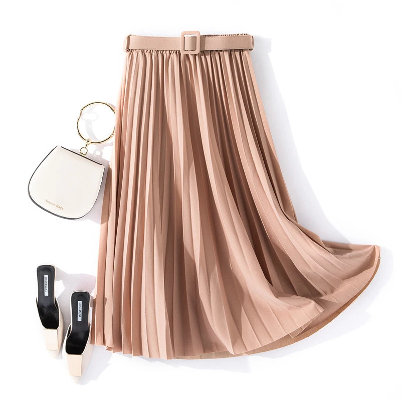 EORUTCIZ Autumn Fashion High Waist Skirt Women Maxi Pleated With Belt Vintage Slim Spring Elastic Black Skirts LM850 | Женская одежда