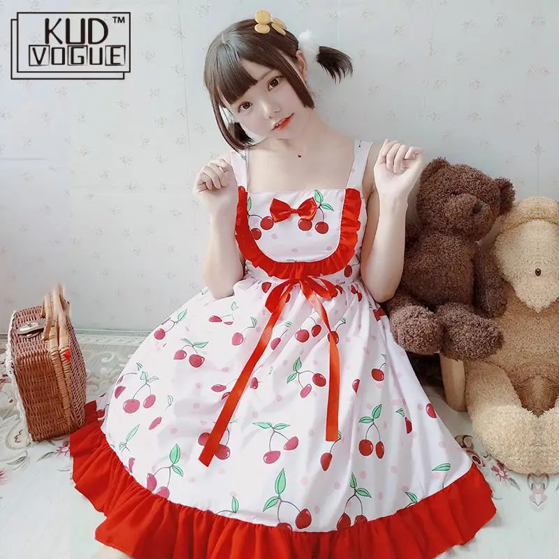 Милое Платье Jsk на бретельках клубника Лолита розовое платье милое с оборками в