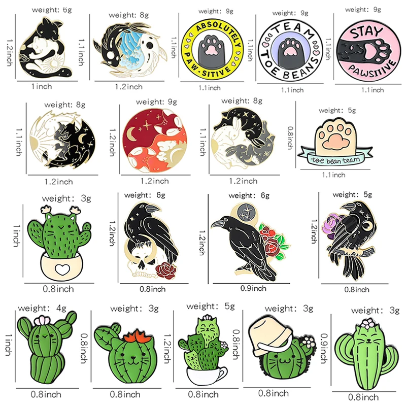 Эмалированные булавки с животными растениями Череп ворона котенок кошачья лапа