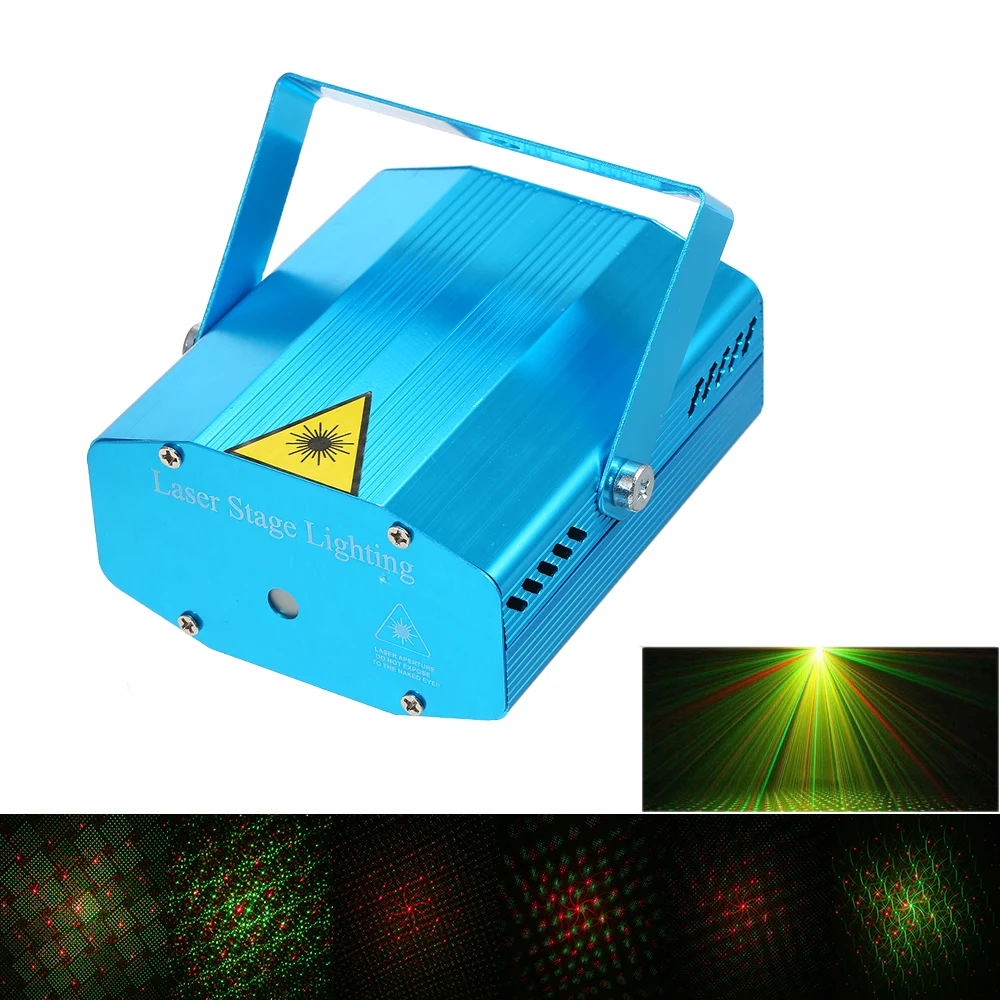 

Mini LED Light Laser Projector Red & Green Stage Lighting Effect Patterns Voice-activated DJ Disco for New Year Birthday Party