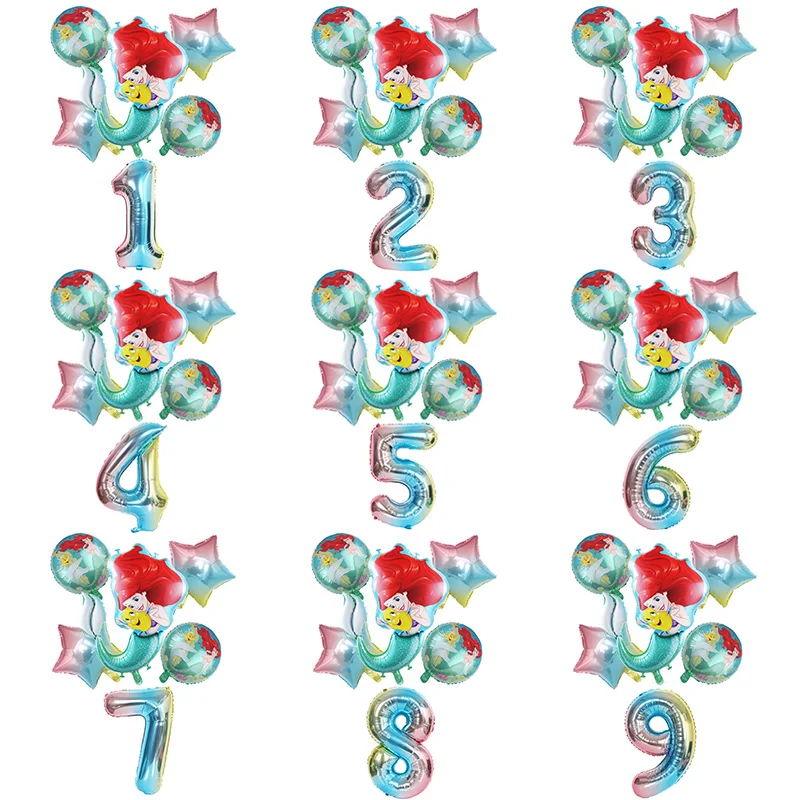 1 комплект фольгированные воздушные шары в виде русалки Ариэль 32 дюйма|Воздушные