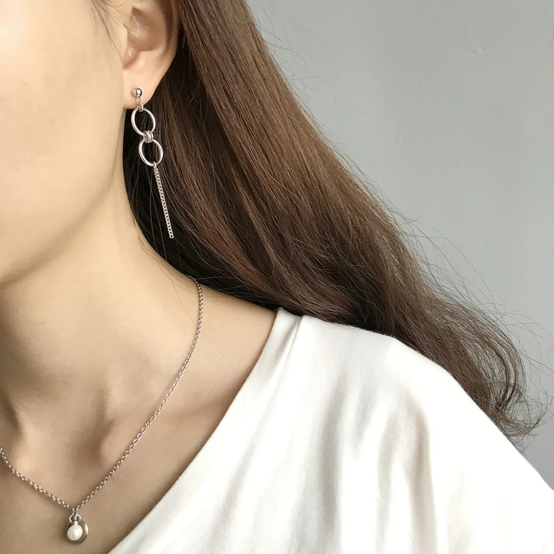 Асимметричные Серьги-капли на цепочке, 925 пробы, серебряные, эллипс, круглые длинные серьги с кисточками, элегантные женские модные свадебные серьги
