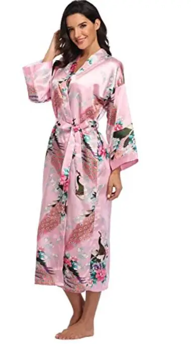 Женский Атласный халат-кимоно черного цвета с цветочным принтом для невесты