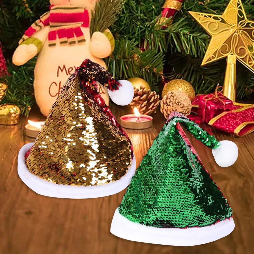 

Christmas Hat Red Double-sided Sequin Changeable Hat Color Sequin Hat Adult Cap 2021 New Decor Party