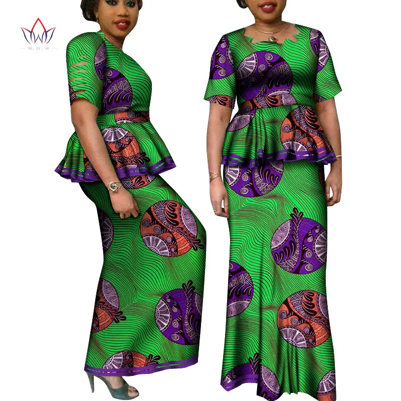 

African Printed Skirt Suit for Party WeddingTraditional Clothing Top Blouse+Long Pencil Skirt Bazin 2pcs Clothes Sets WY6415