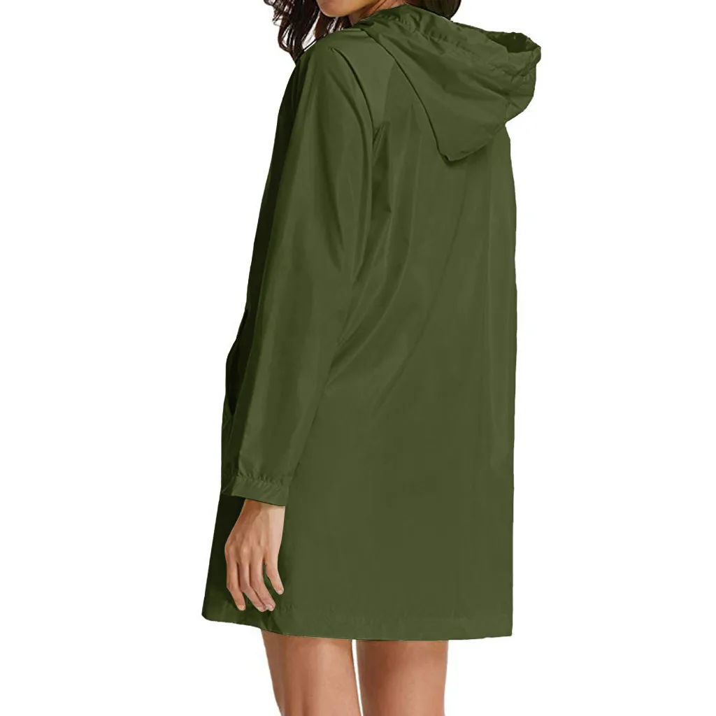 Женская однотонная дождевая куртка уличная плюс размер водонепроницаемая с