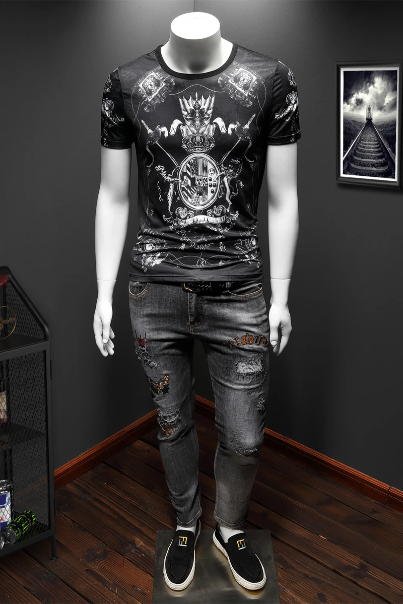 

7XL Big Size T Shirt Men Summer Short Sleeve Retro Print Casual T-shirt Streetwear Funny T Shirts Tops Ice Silk Brand Clothes