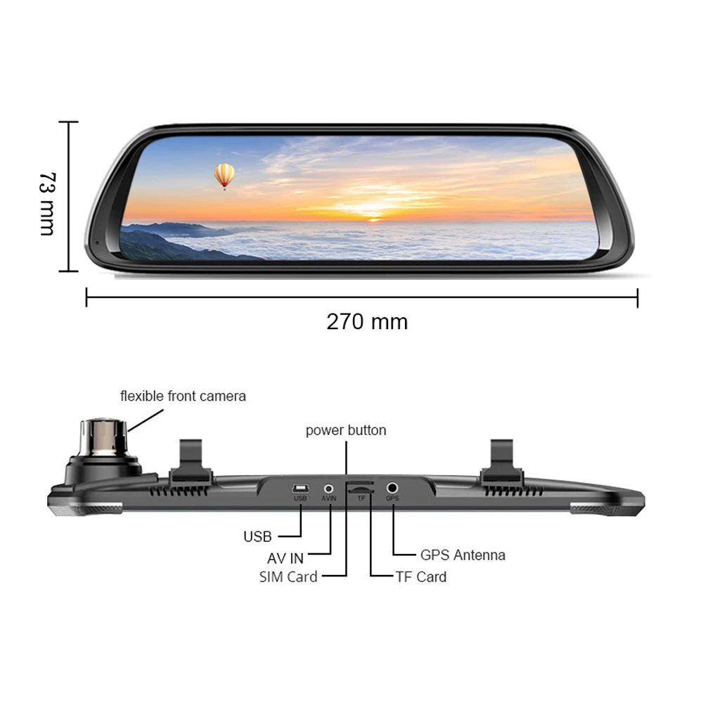 Видеорегистратор 10 дюймовый IPS HD сенсорный экран Android 8 1 зеркальный