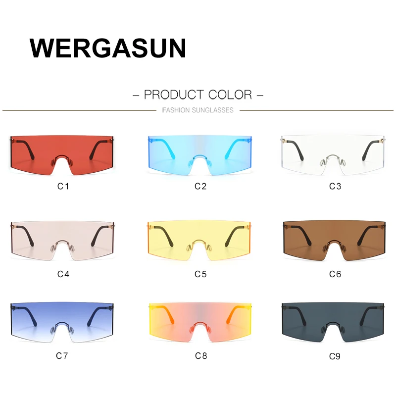 

WERGASUN New Oversized Sunglasses Men Women Big Frame Sun Glasses Retro Rectangle Flat Shades Vintage Fashion Eyewear UV400