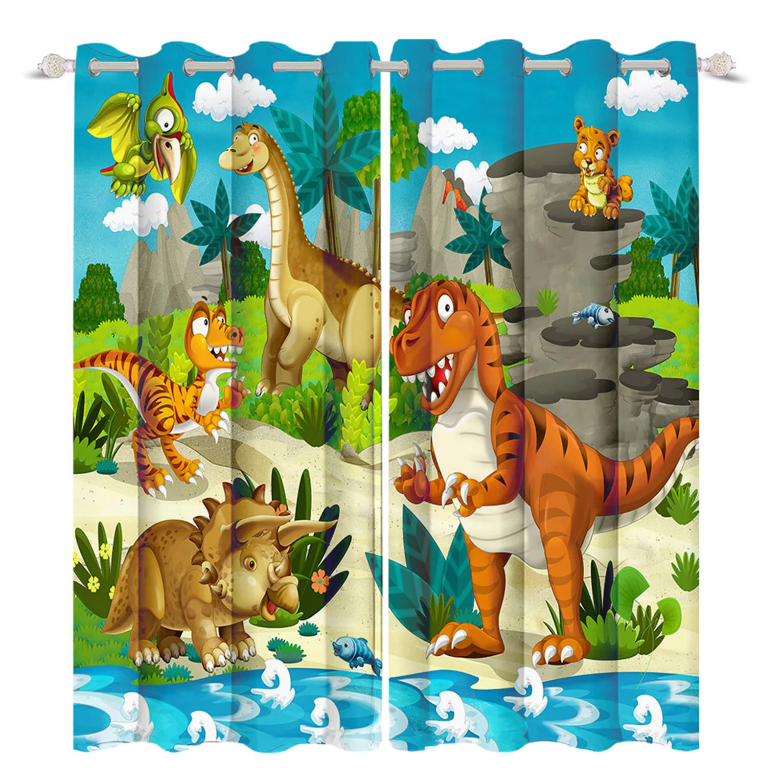 

Cute Dinosaur Treatments Drapes Cartoon Tyrannosaurus Pterodactyl Printed Drapes Suitable For Boys Bedroom