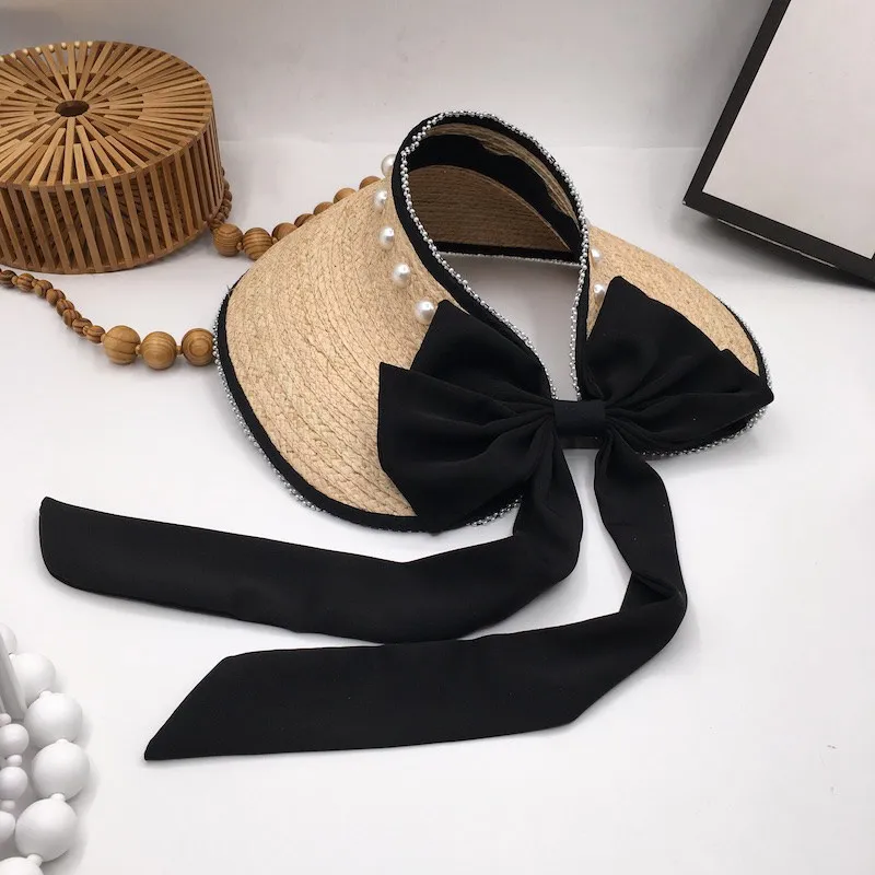 Новинка весенне-летняя модная женская шляпа из лучистой травы с жемчугом для