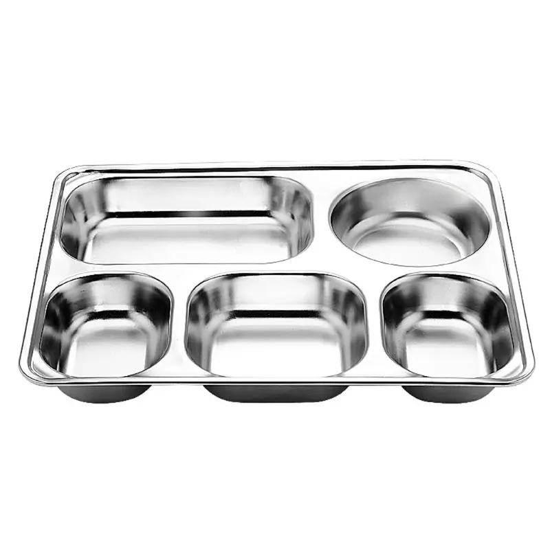 

Stainless Steel Divided Dinner Tray Lunch Container Food Plate for School Canteen 3/5/4 Section W3JA