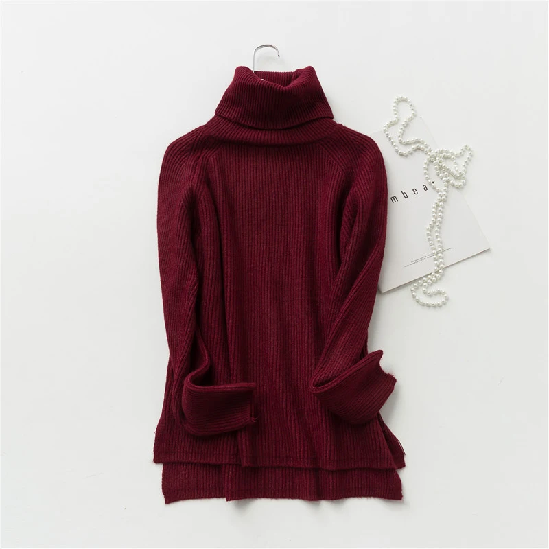 Красный свитер с высоким воротником женский зимний осенний Свободный