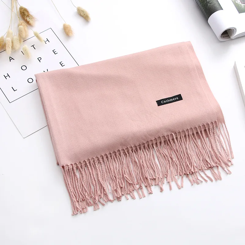 150g-Baby pink Роскошный Однотонный женский шарф, зимние кашемировые шали, теплое женское одеяло, шарфы Bufanda, шарфы с кисточками на шее - Цвет: 150g-Baby pink