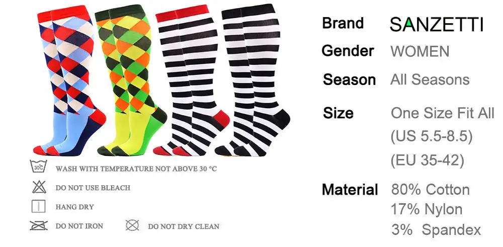 SANZETTI 4 пары женских носков Hayyp socksполосатый чесаный хлопок Компрессионные носки