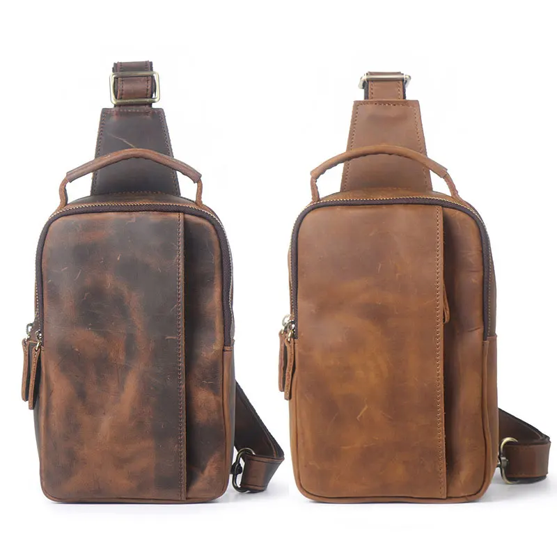 

Vintage Genuine leather Crossbody Bag for Men Bags Shoulder Mini Messenger Bag Male Short Trip Chest Bag Waist Bag