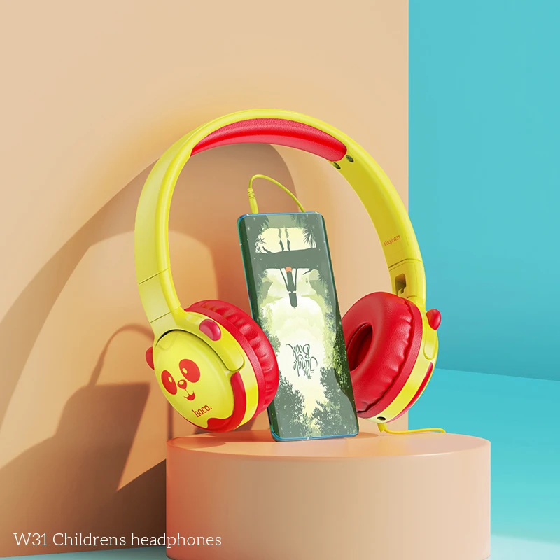 W31 Childrens Wired Headphones With Microphone 85dB Over-Ear Cartoon Headphone 3.5MM Jack for Kids Girls Mobile Phone Gift | Электроника