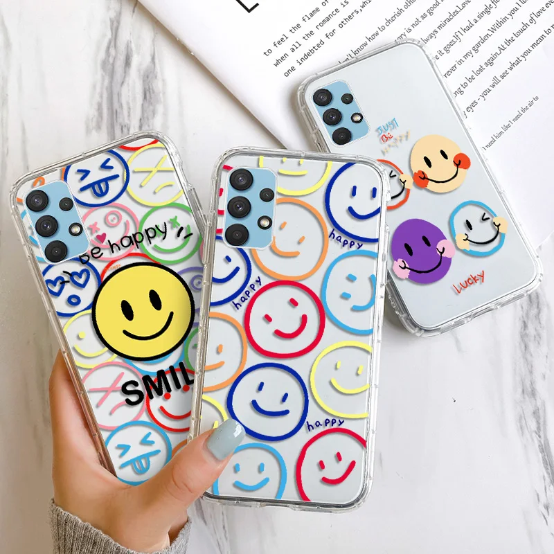 

Smiley Case for Samsung A32 Fundas Samsung A51 A52 A72 A31 A71 A12 A21S S21 Ultra S20 FE S10 Plus A50 A70 Silicone Clear Cover