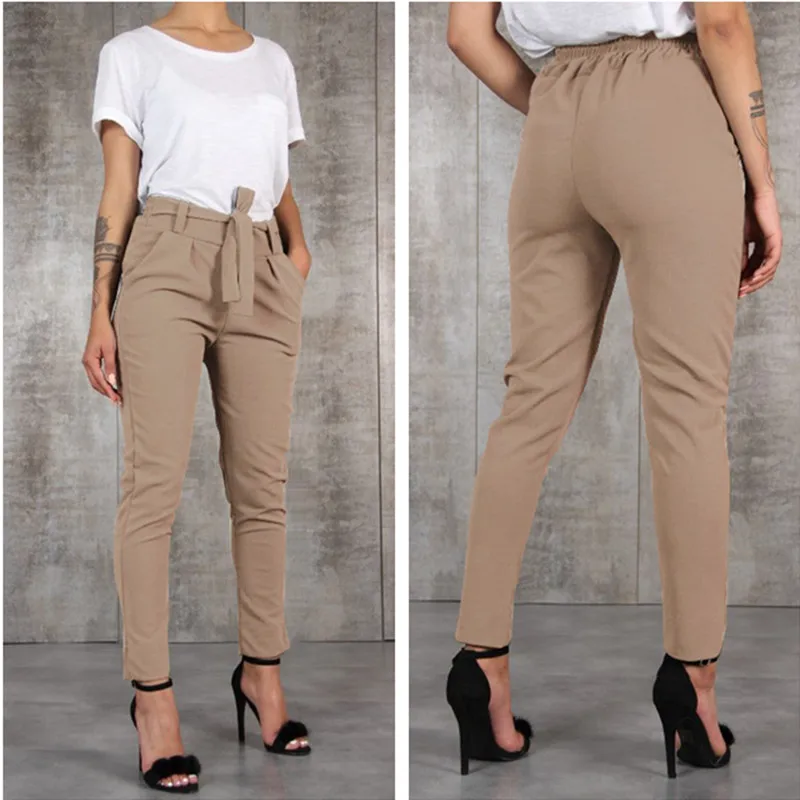

BornToGirl Casual Slim Chiffon Thin Pants For Women High Waist Black Khaki Green Pants Woman Trousers