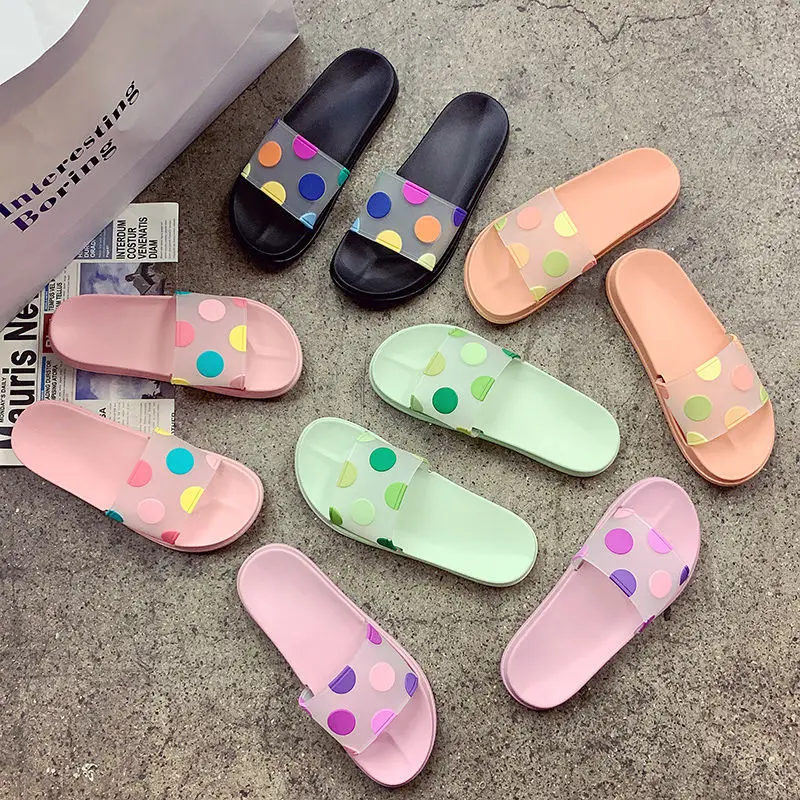 Cute girl heart dot slippers girl trendy non-slip bathroom bath home slippers shoes women slipper women flat slippers for women