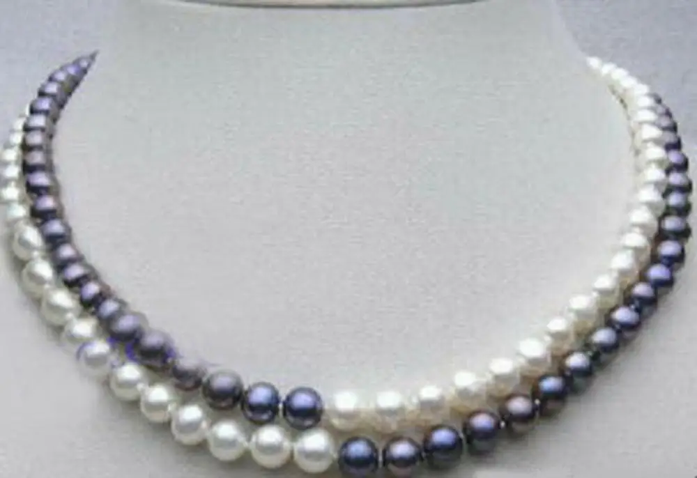 

Genuine 2Row 7-8mm Black & White Pearl Necklace 17-18 Inches