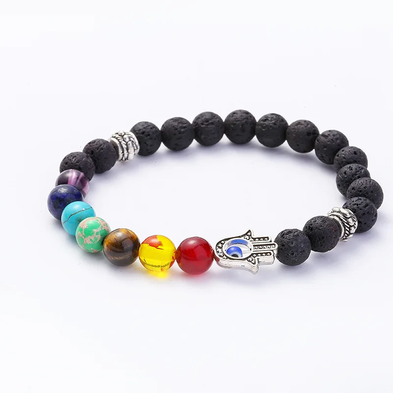 Лидер продаж аксессуары 8 мм семь чакр Йога вулканическая пальма браслет мужские