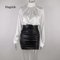 women pu leather kylie skirt sexy ruched high waist black short mini bottom stretch holiday party wear skirts