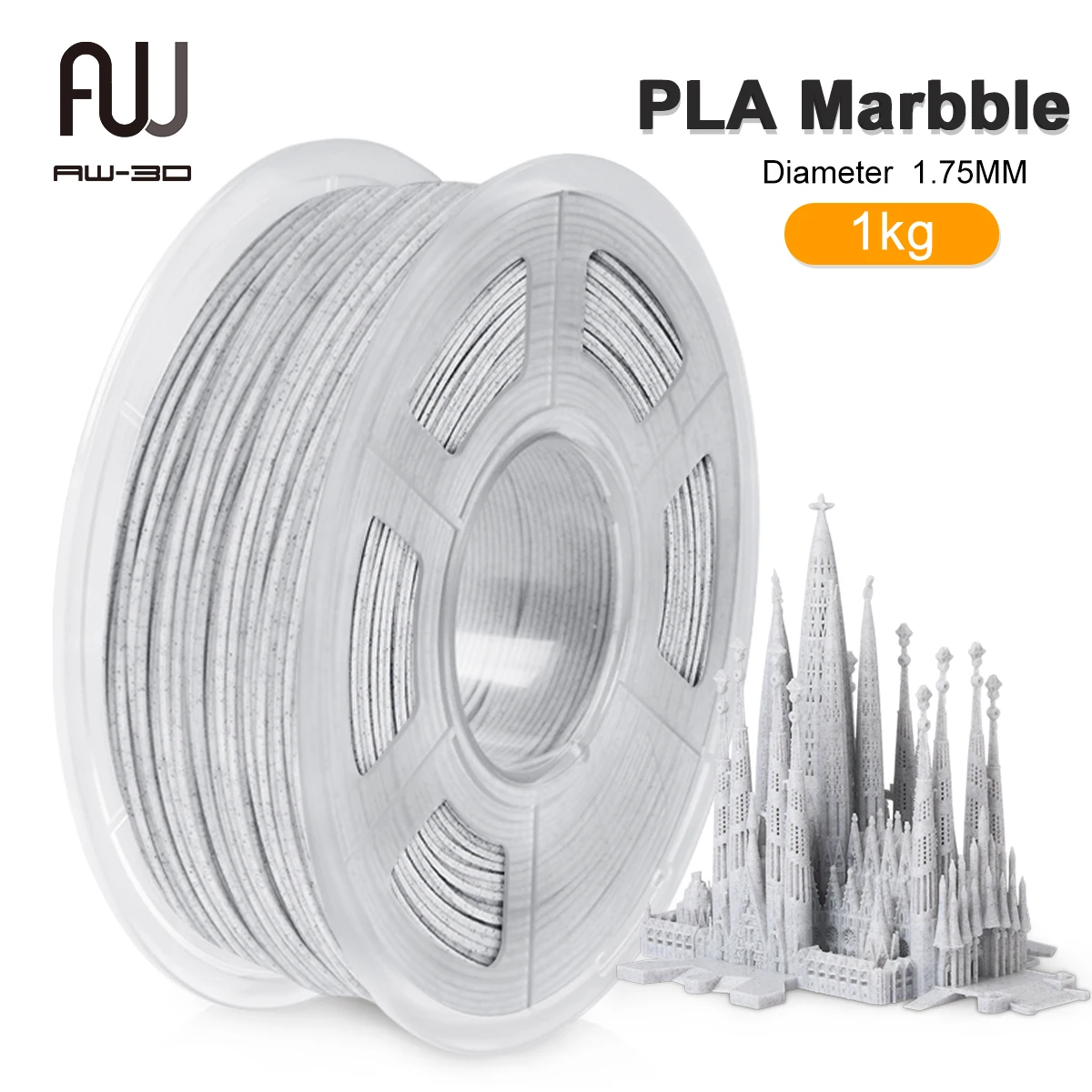 

AW PLA Marble Filament 1.75mm 1kg Texture +/- 0.02mm Marble Color Sublimation Blanks For FDM 3D Printer 100% No Bubble Materials