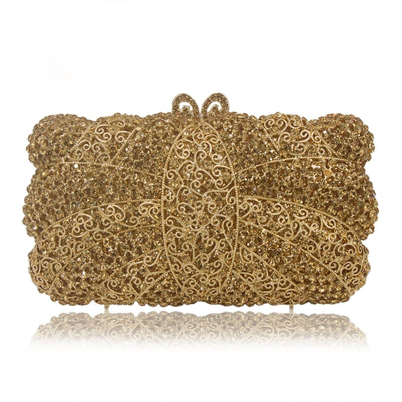 

Gold Champagne White Women Diamond Clutch Evening Bag Elegant Dinner Wedding Hollow Out Stone Handbag Bridal Crystal Party Purse