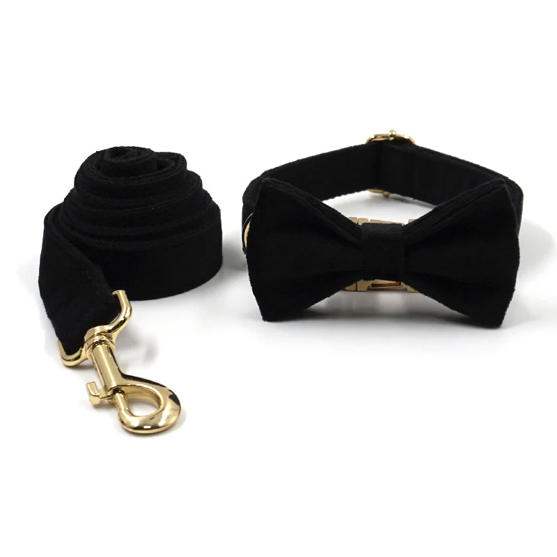 Black Velvet Dog Harness Personalized High Quality Durable Collar with Gold Metal Buckles Quick Release Pet and Leash | Дом и сад