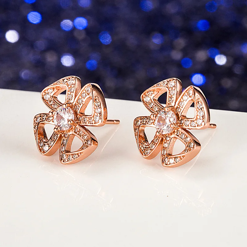 

Fine Jewelry Sparkling Zircon V-shaped Piercing Ear Studs Fashion Brand BV Trend Popularity Woman Wedding Party Earring Gift