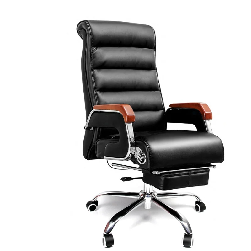 

Hot Selling Boss Office Chair Sillas De Oficina With Wooden Armrest Computer Chair Professional With Adjustable Footrest