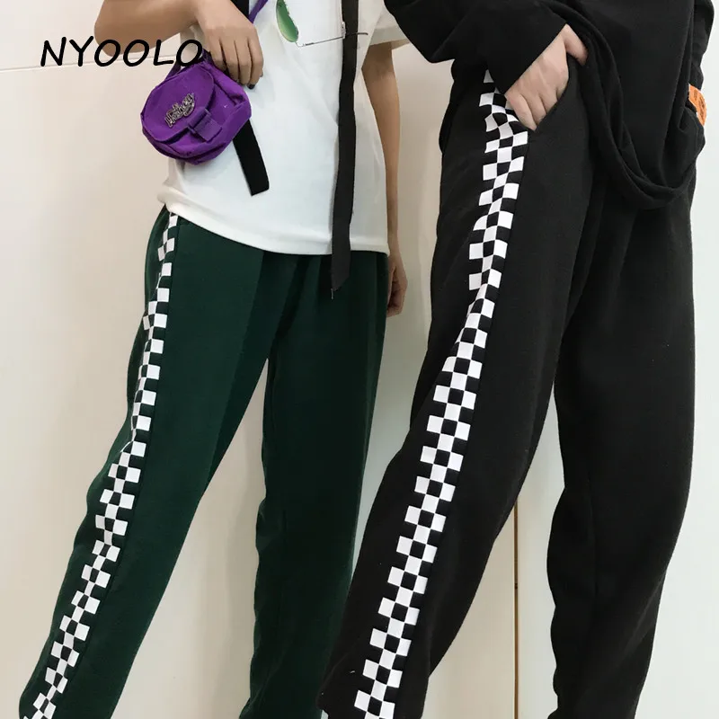 NYOOLO Harajuku уличная одежда в клетку с принтом хип-хоп штаны для бега осень зима эластичный пояс плюс бархатные теплые спортивные штаны для женщин и мужчин