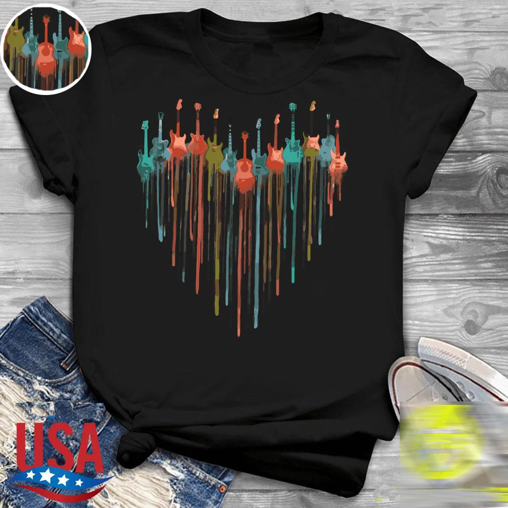 

Guitar Watercolor Heart Men T Shirts Fashion Cotton Short Sleeve Summer Tees Men's Tshirt