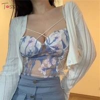 tossy embroidery floral lace camisole top sexy bustier women see through v neck tank top inner bandage summer party clubwear