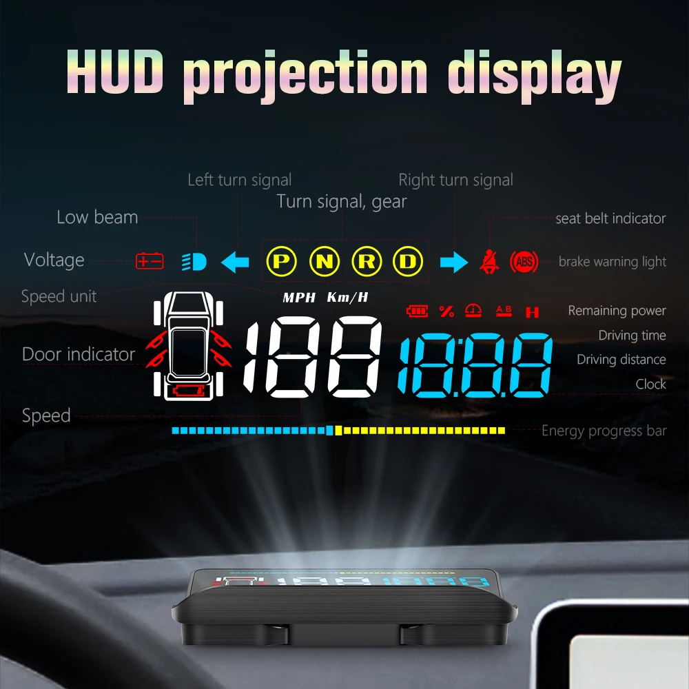 Дисплей на лобовое стекло HUD для Tesla Model 3 и модели Y Индикатор безопасности пробега