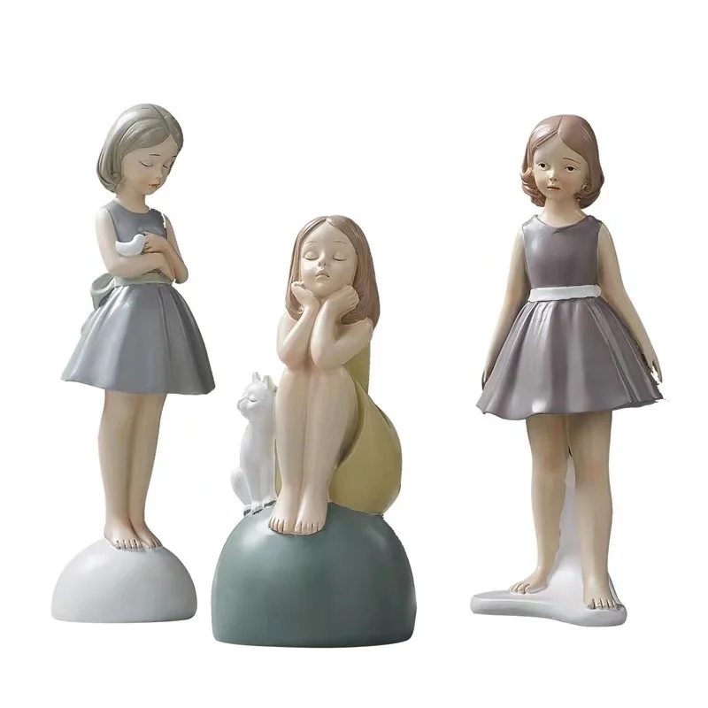 

[MGT] Nordic creative cute little girl resin figure decoration living room bedroom home craft decorations girl heart gift