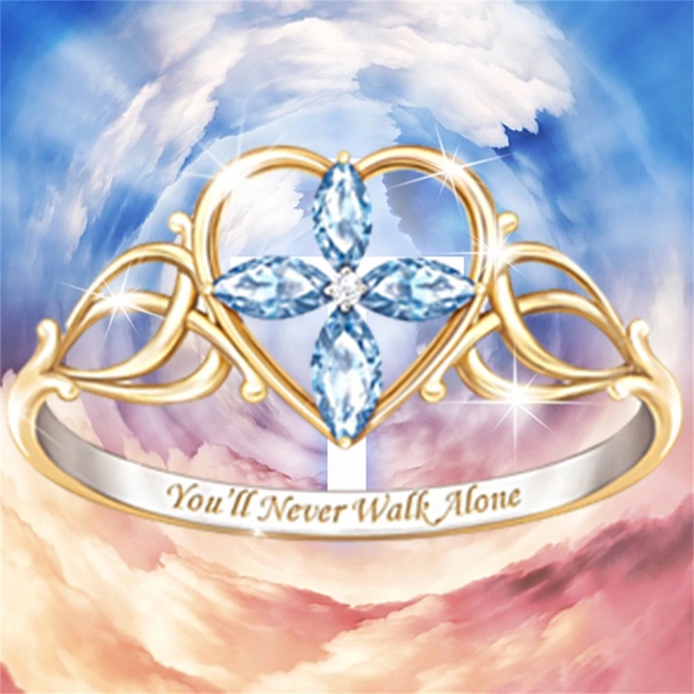 

Exquisite Women's Fashion Hollow Vines Rhinestone Cross Ring Romantic Women's Ring Jewelry Heart Cross Ring Blessing Ring Gift