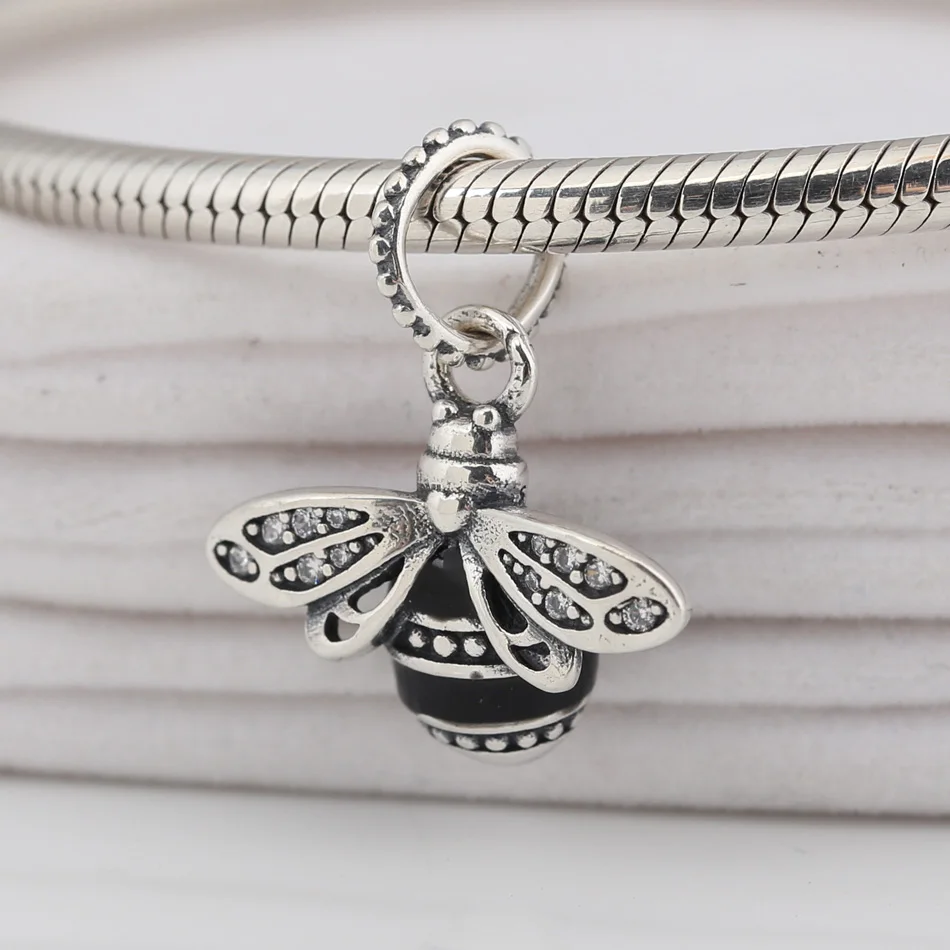 

Authentic S925 Charm Enamel Bee Dangle Pendant Charms fit Lady Bracelet Bangle DIY Jewelry