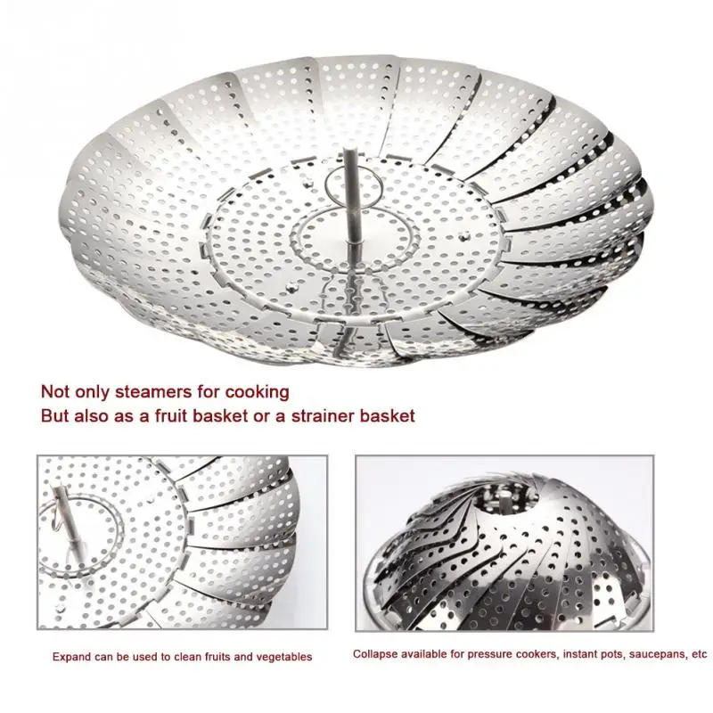 

YIGUISI TikTok Folding Dish Steam Stainless Steel Food Steamer Basket Mesh Vegetable Cooker Steamer Expandable Kitchen Tool