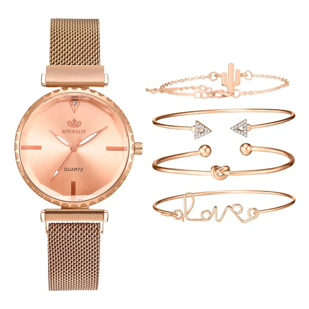 

5pcs Set zegarek damski Brand Fashion Women's Watch With Bracelet Casual Dress Wristwatch Watch Women Gift Relogios Femininos