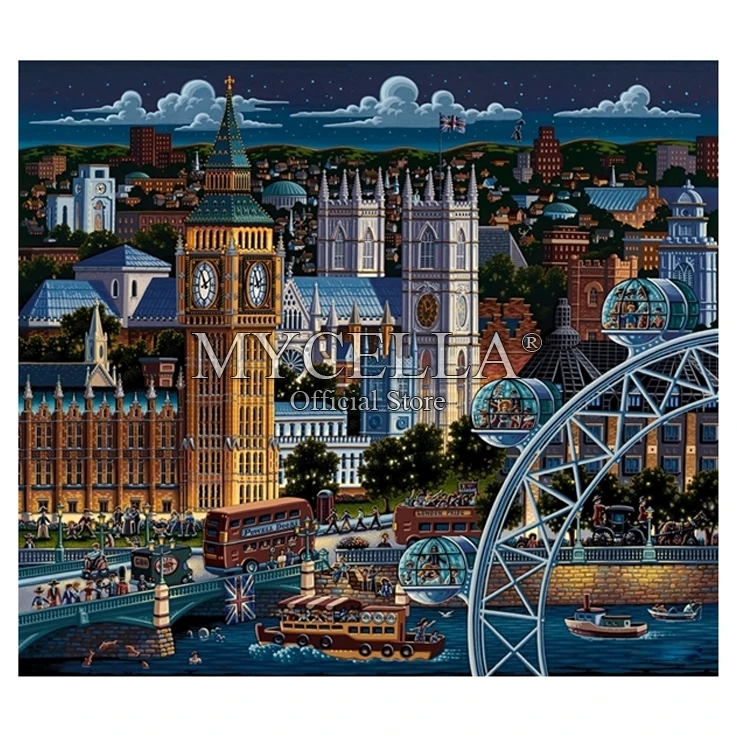 

Cartoon London 5D Diy Diamond Painting Cross Stitch Kits Full Diamond Embroidery City Needlework Mosaic Wall Stickers Home Decor