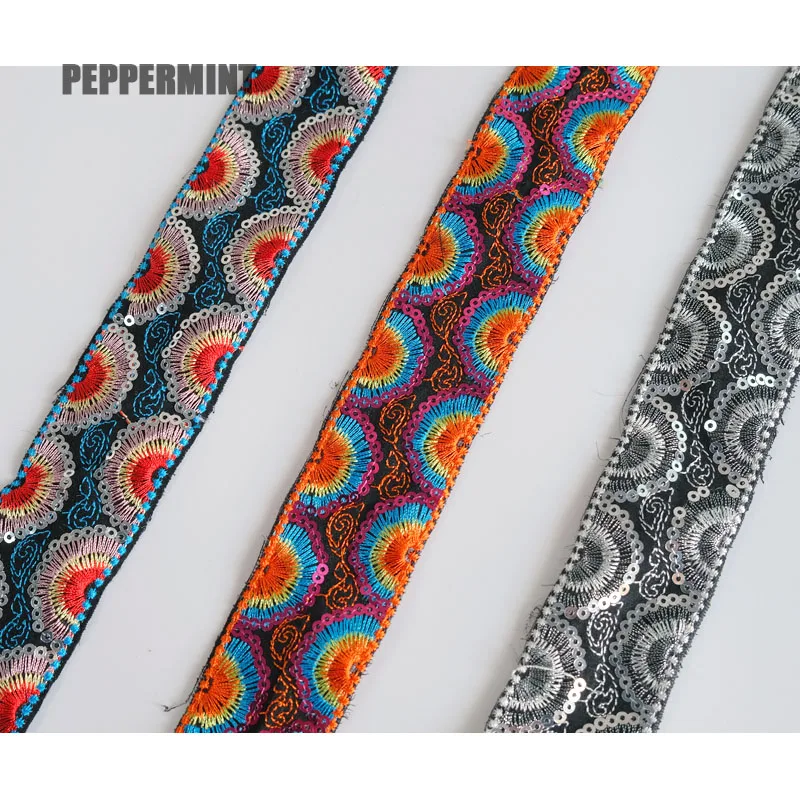 1 ярд Этническая ВЫШИТАЯ тесьма с блестками 3 5 см сделай сам швейная сетка пряжа