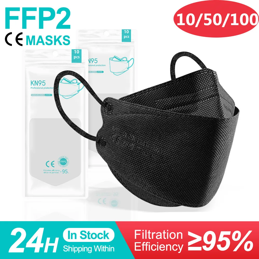 

10-100Pcs ffp2 negras kn95 mascarilla negras certified fpp2 approved adult ffp2reutilizable ce mascherine kn95 black fpp2 negra