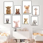 Настенная картина из льва, коровы, коричневого медведя, слона, жирафа, енота, настенная Картина на холсте, постеры и принты в скандинавском стиле, настенные картины, декор для детской комнаты