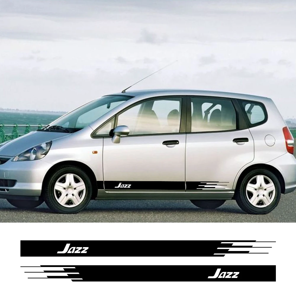 

2PCS Car Long Side Skirt Stripes Stickers For Honda Jazz Mugen Dash Skip Vinyl Film Decals Graphics F Tuning Auto Accessories